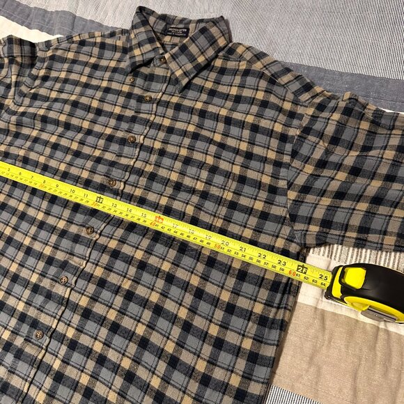 Van Heusen Casual Button Down Mens Large Beige Blue Plaid Brushed Cotton Flannel - Picture 4 of 5